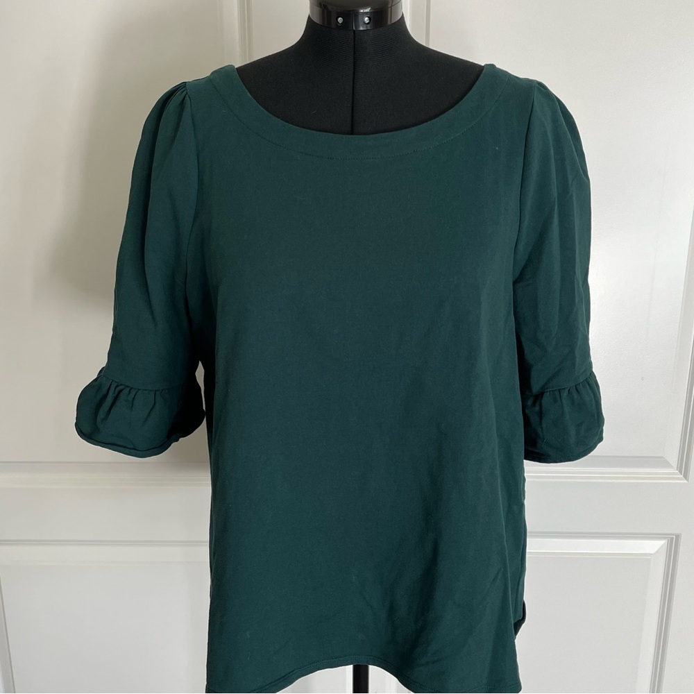 Women's Dark Green Scoop Neck Puff Sleeve Top